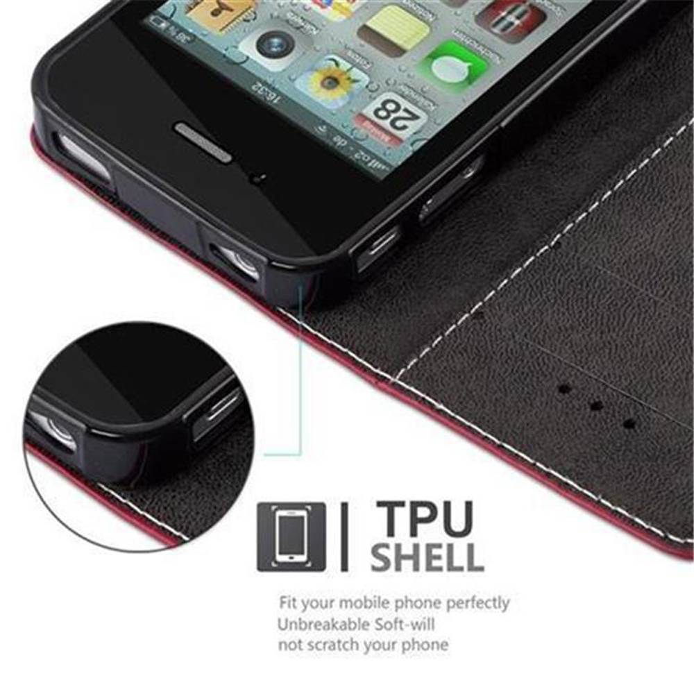 Cadorabo Hülle für Apple iPhone 4 / 4S Schutzhülle in Rot SHandyhülle Book Case Etui Kunstleder