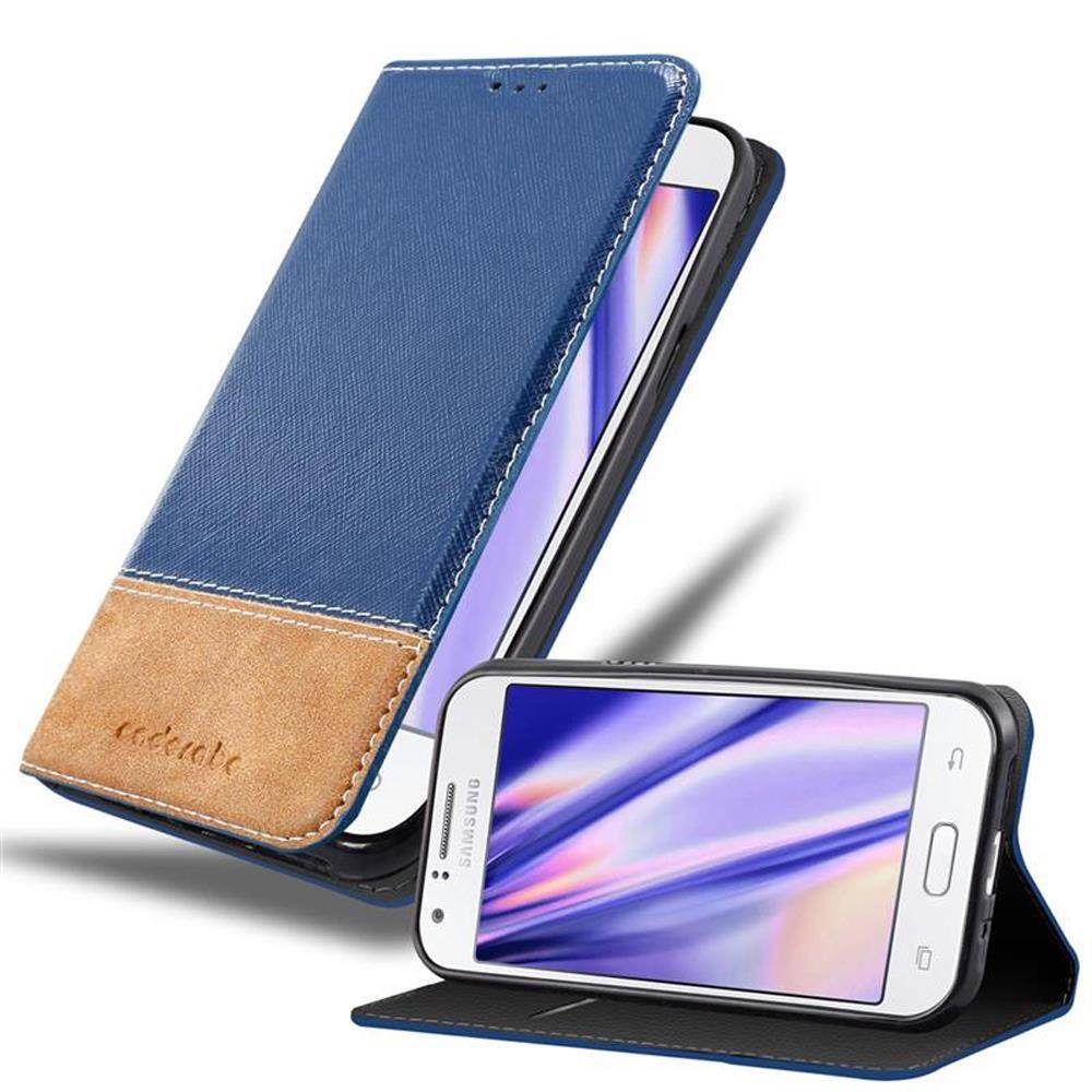 Cadorabo Hülle für Samsung Galaxy J1 2015 Schutzhülle in Blau SHandyhülle Book Case Etui Kunstleder