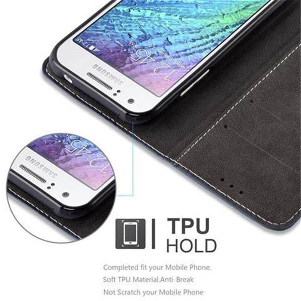 Cadorabo Hülle für Samsung Galaxy J1 2015 Schutzhülle in Blau SHandyhülle Book Case Etui Kunstleder
