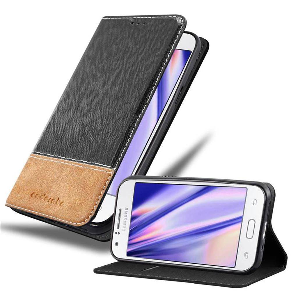 Cadorabo Hülle für Samsung Galaxy J1 2015 Schutzhülle in Schwarz SHandyhülle Book Case Etui Kunstleder