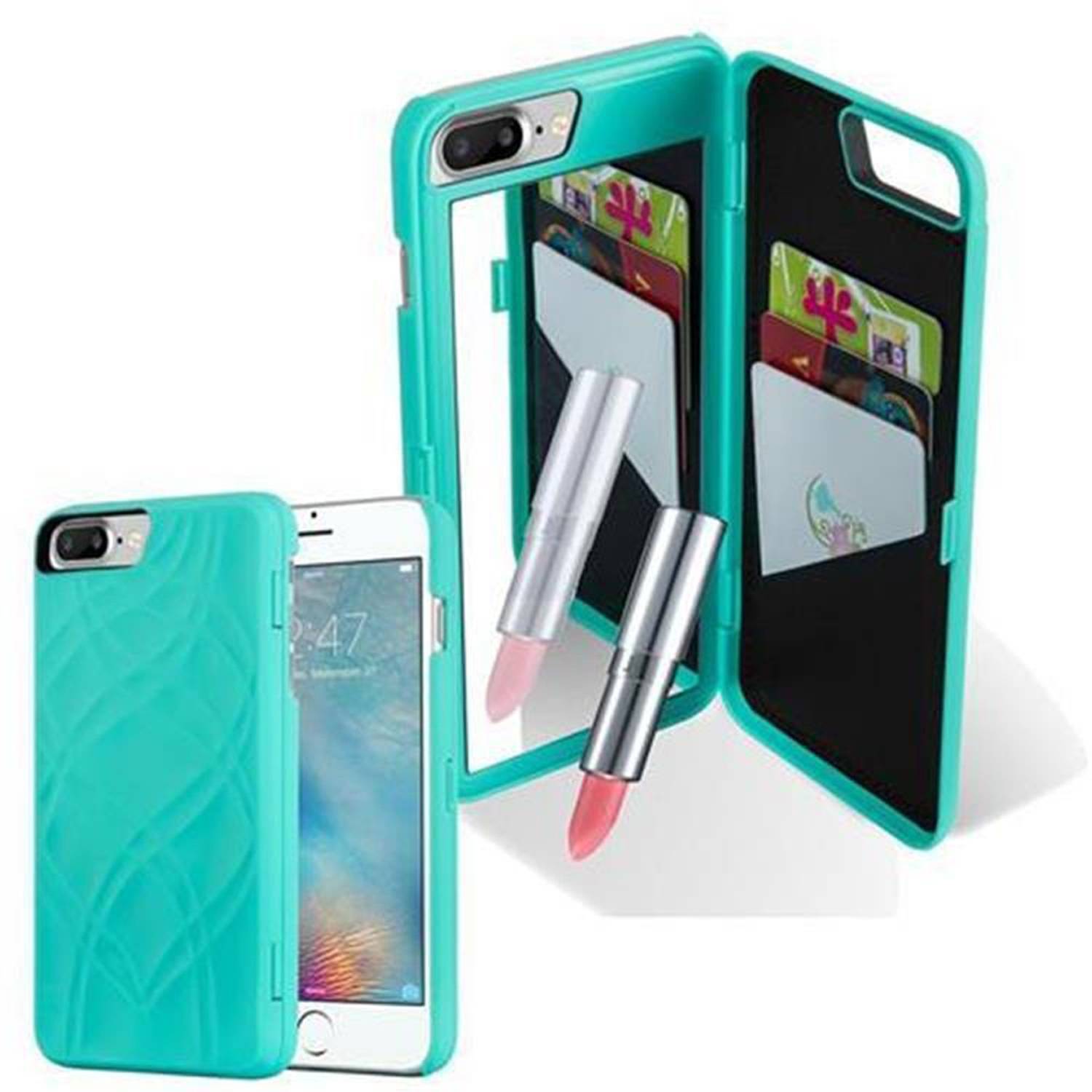 Cadorabo Hülle für Apple iPhone 7 PLUS / 7S PLUS / 8 PLUS in Türkis Hard Case Handyhülle Schutzhülle mit Spiegel