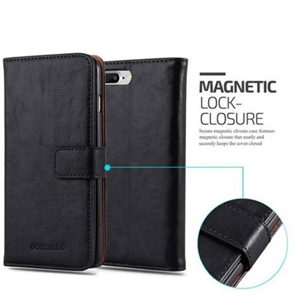 Cadorabo Hülle für Apple iPhone 7 PLUS / 7S PLUS / 8 PLUS Schutzhülle in Schwarz Handyhülle Book Tasche Case Etui Luxury