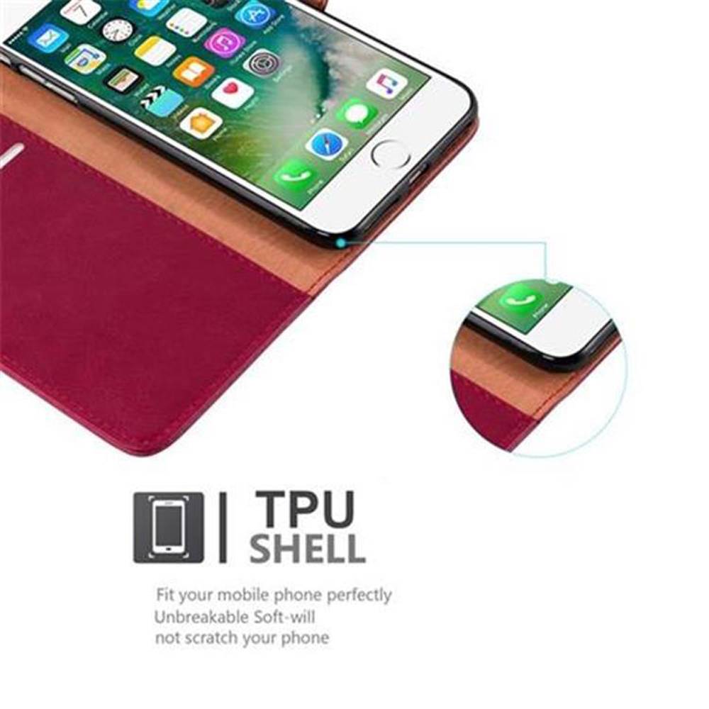 Cadorabo Hülle für Apple iPhone 7 PLUS / 7S PLUS / 8 PLUS Schutzhülle in Rot Handyhülle Book Tasche Case Etui Luxury