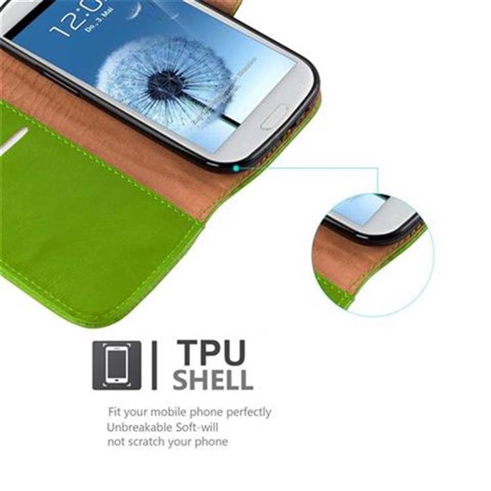 Cadorabo Hülle für Samsung Galaxy S3 / S3 NEO Schutzhülle in Grün Handyhülle Book Tasche Case Etui Luxury