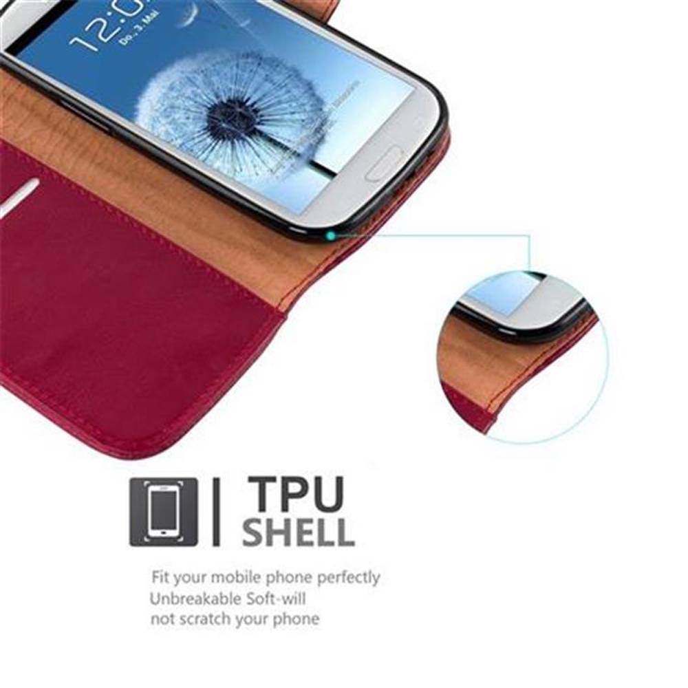 Cadorabo Hülle für Samsung Galaxy S3 / S3 NEO Schutzhülle in Rot Handyhülle Book Tasche Case Etui Luxury