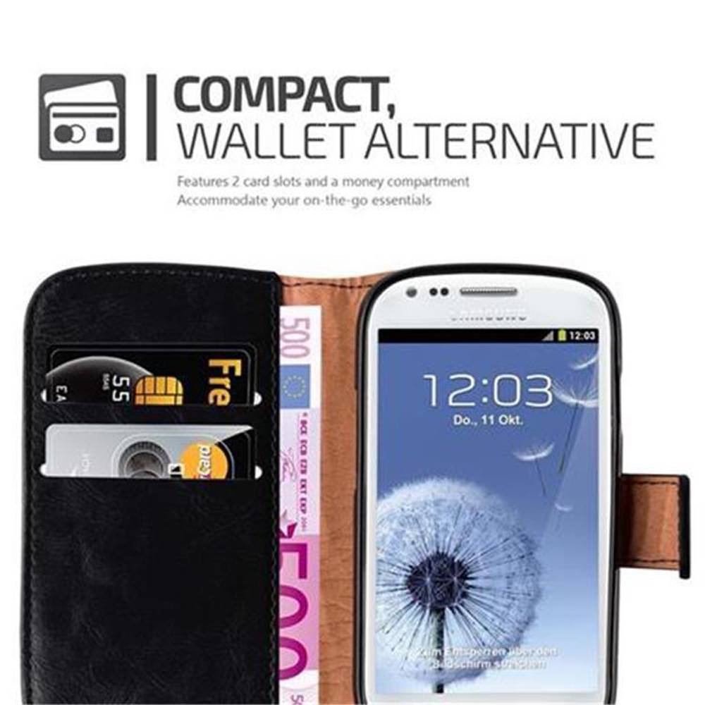 Cadorabo Hülle für Samsung Galaxy S3 MINI Schutzhülle in Schwarz Handyhülle Book Tasche Case Etui Luxury