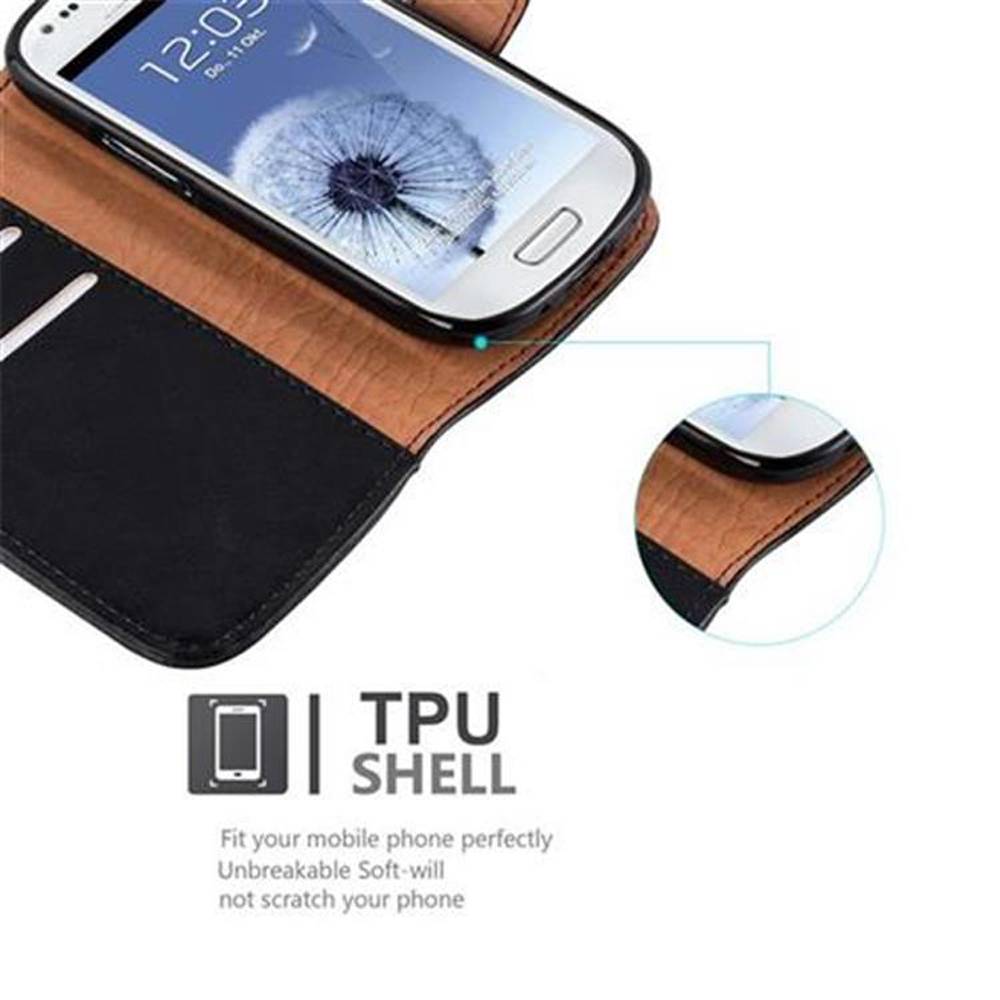 Cadorabo Hülle für Samsung Galaxy S3 MINI Schutzhülle in Schwarz Handyhülle Book Tasche Case Etui Luxury