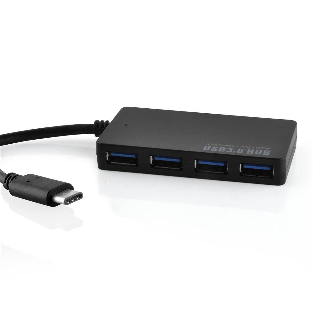 Cadorabo 4-Port USB 3.0 Multischnittstelle USB Hub Plug & Play mit USB-C Stecker Typ-C Buchse und Power Supply