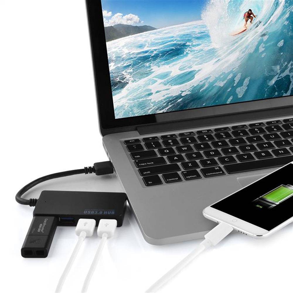 Cadorabo 4-Port USB 3.0 Multischnittstelle USB Hub Plug & Play mit USB-C Stecker Typ-C Buchse und Power Supply