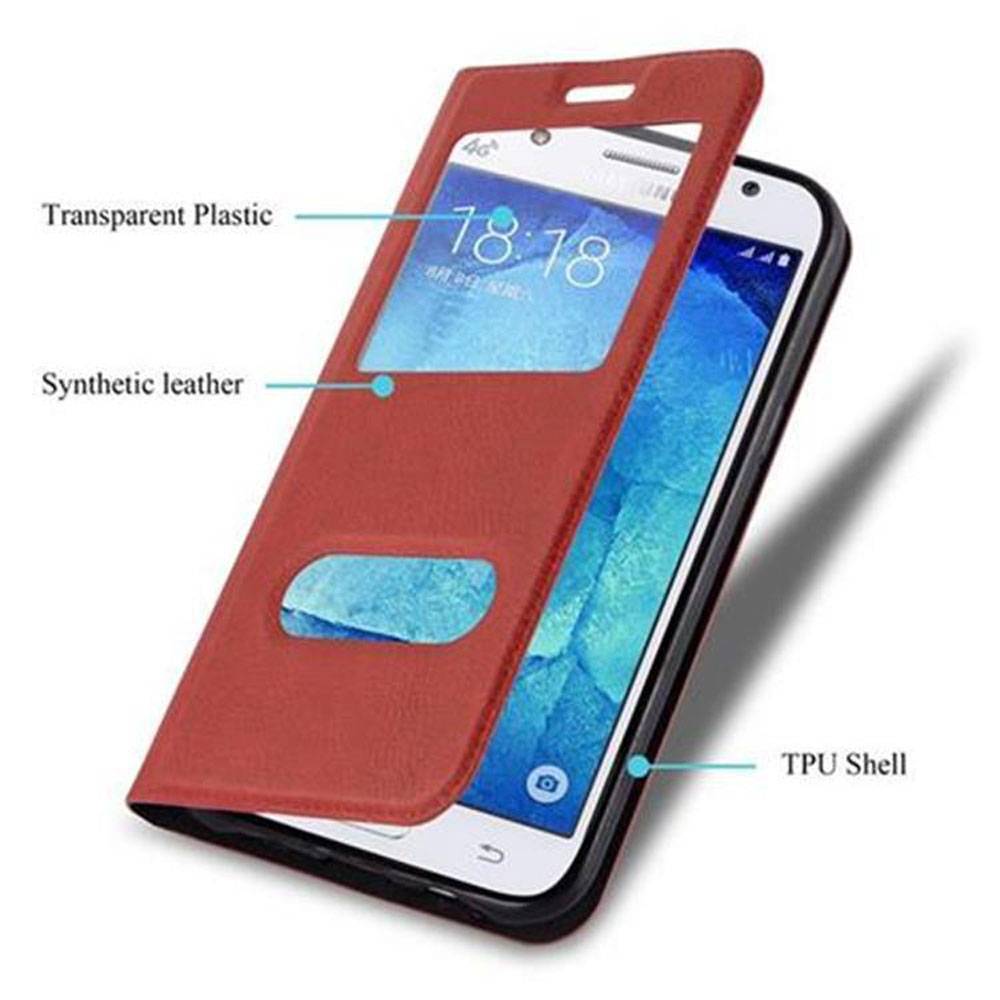 Cadorabo Schutzhülle für Samsung Galaxy J5 2015 Hülle in Rot Handyhülle Book Case Cover Etui