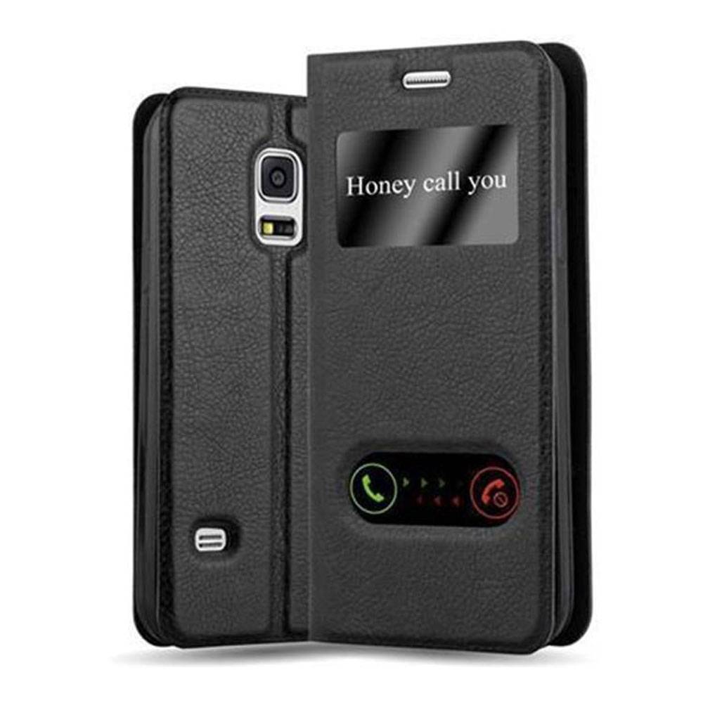 Cadorabo Schutzhülle für Samsung Galaxy S5 MINI / S5 MINI DUOS Hülle in Schwarz Handyhülle Book Case Cover Etui