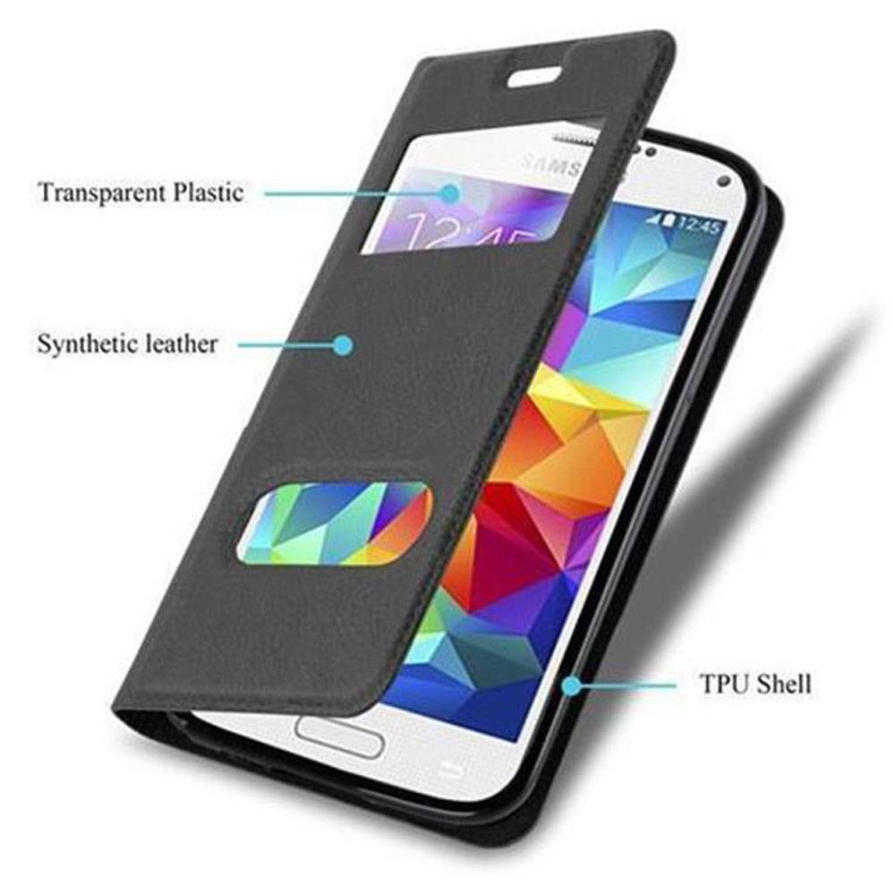 Cadorabo Schutzhülle für Samsung Galaxy S5 MINI / S5 MINI DUOS Hülle in Schwarz Handyhülle Book Case Cover Etui