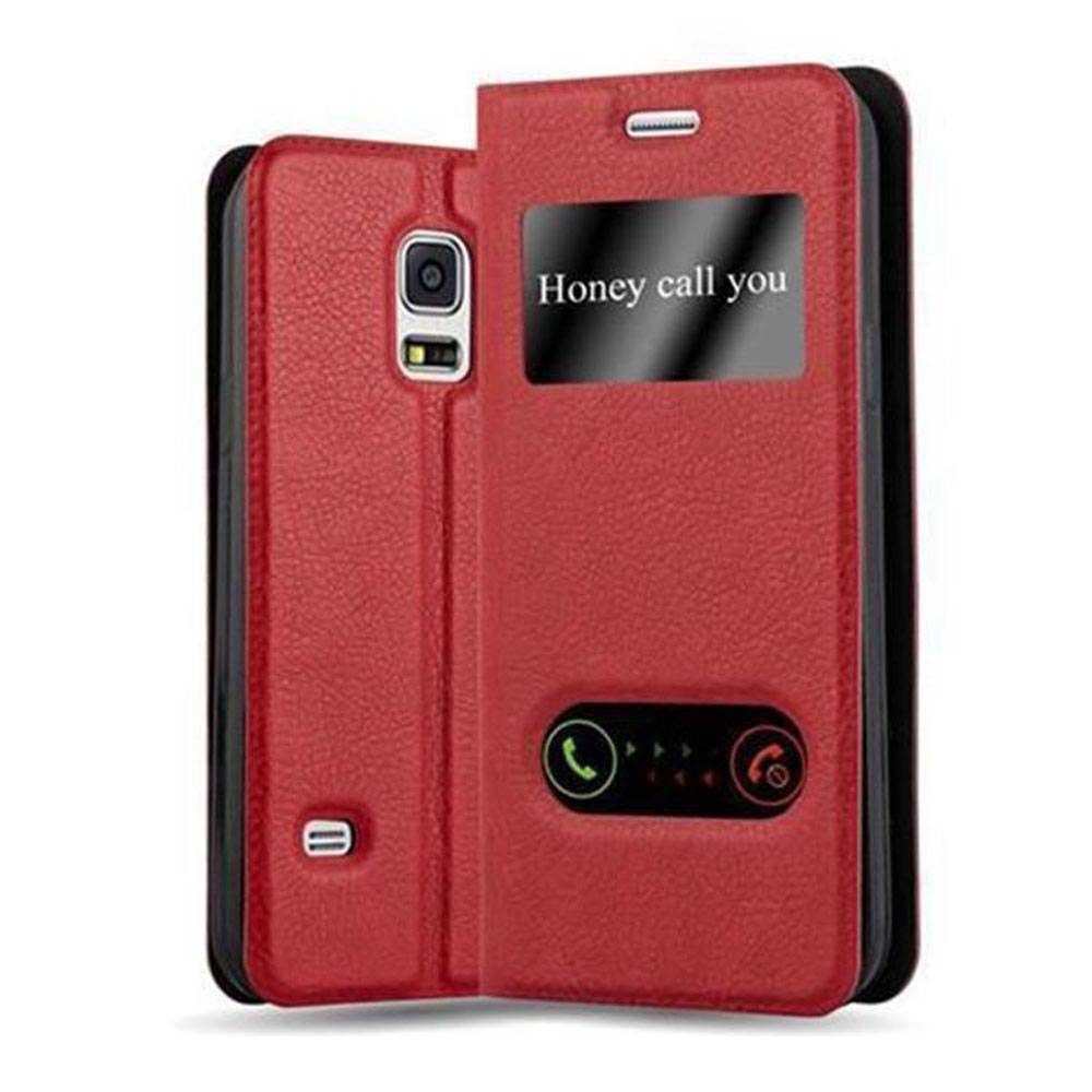 Cadorabo Schutzhülle für Samsung Galaxy S5 MINI / S5 MINI DUOS Hülle in Rot Handyhülle Book Case Cover Etui