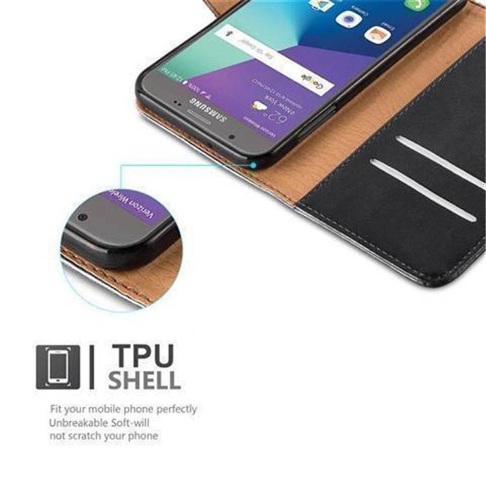 Cadorabo Hülle für Samsung Galaxy J3 2017 US Version Schutzhülle in Schwarz Handyhülle Book Tasche Case Etui Luxury