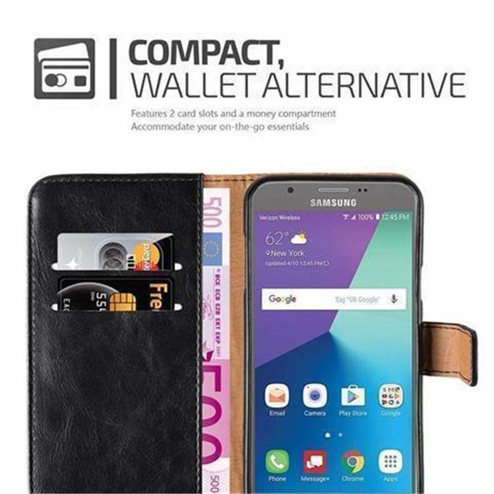 Cadorabo Hülle für Samsung Galaxy J3 2017 US Version Schutzhülle in Schwarz Handyhülle Book Tasche Case Etui Luxury