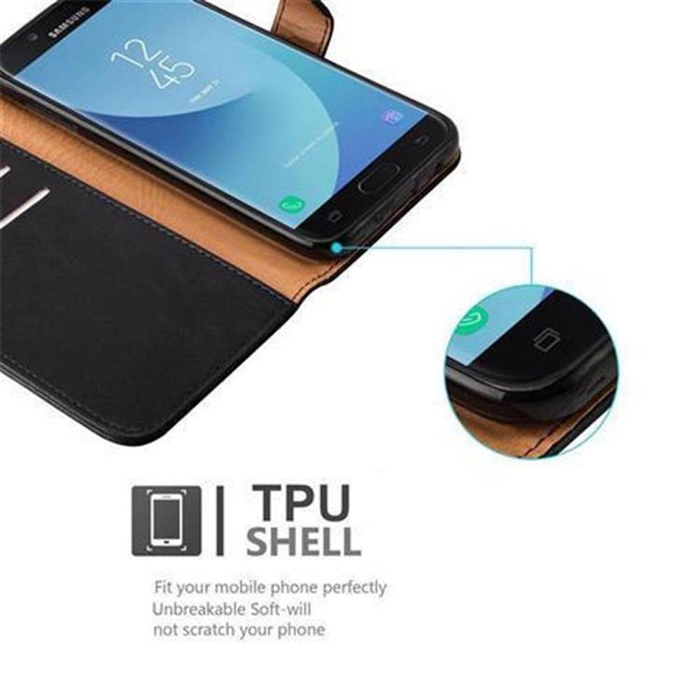 Cadorabo Hülle für Samsung Galaxy J7 2017 Schutzhülle in Schwarz Handyhülle Book Tasche Case Etui Luxury