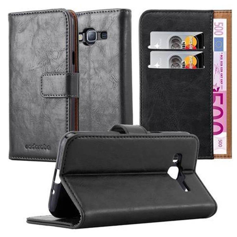 Cadorabo Hülle für Samsung Galaxy J3 2016 Schutzhülle in Schwarz Handyhülle Book Tasche Case Etui Luxury