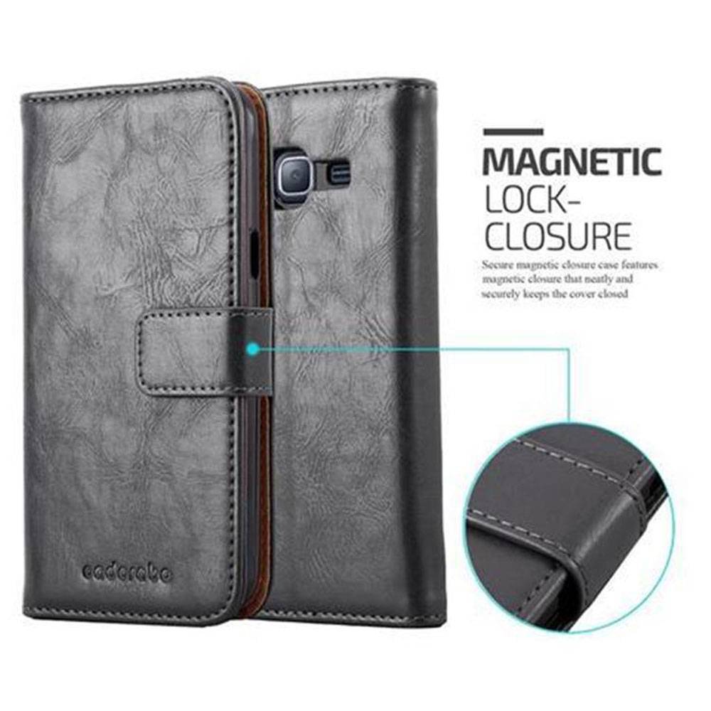 Cadorabo Hülle für Samsung Galaxy J3 2016 Schutzhülle in Schwarz Handyhülle Book Tasche Case Etui Luxury