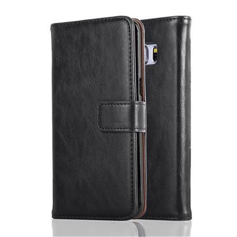 Cadorabo Hülle für Samsung Galaxy S6 EDGE Schutzhülle in Schwarz Handyhülle Book Tasche Case Etui Luxury