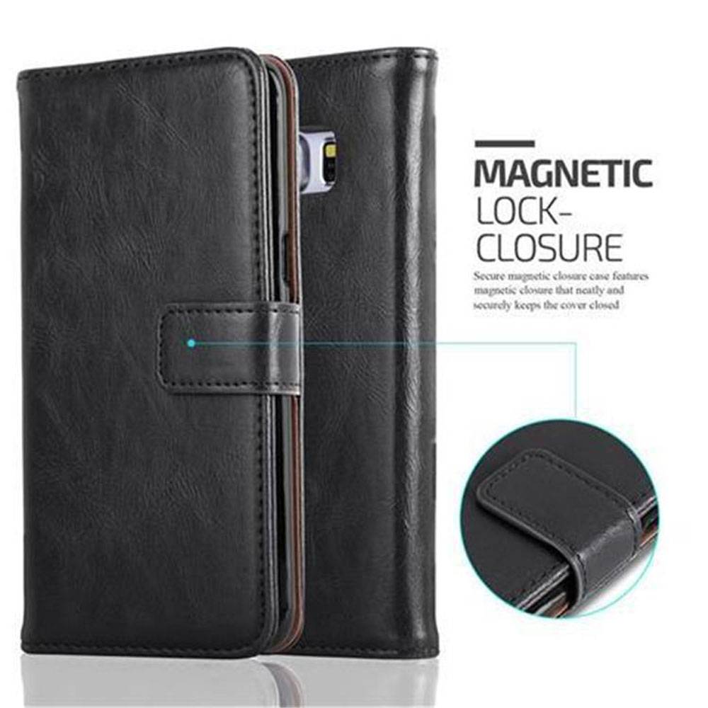 Cadorabo Hülle für Samsung Galaxy S6 EDGE Schutzhülle in Schwarz Handyhülle Book Tasche Case Etui Luxury