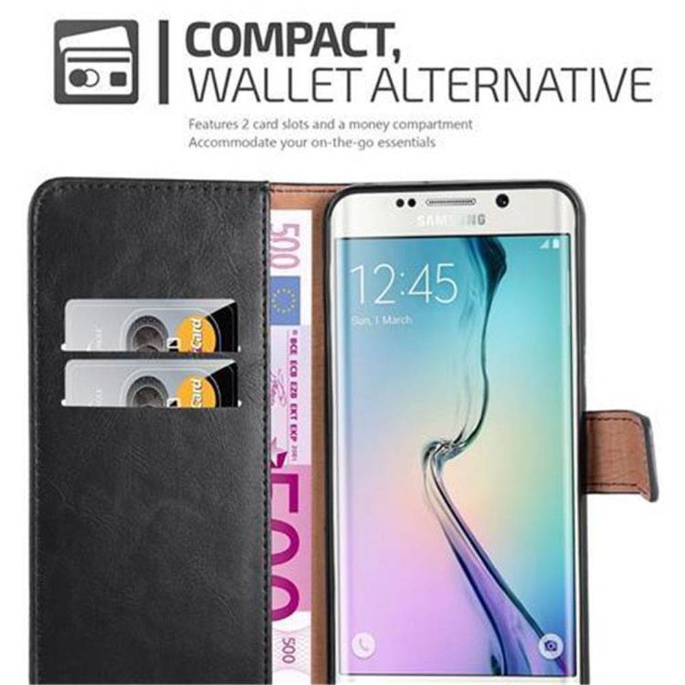 Cadorabo Hülle für Samsung Galaxy S6 EDGE Schutzhülle in Schwarz Handyhülle Book Tasche Case Etui Luxury