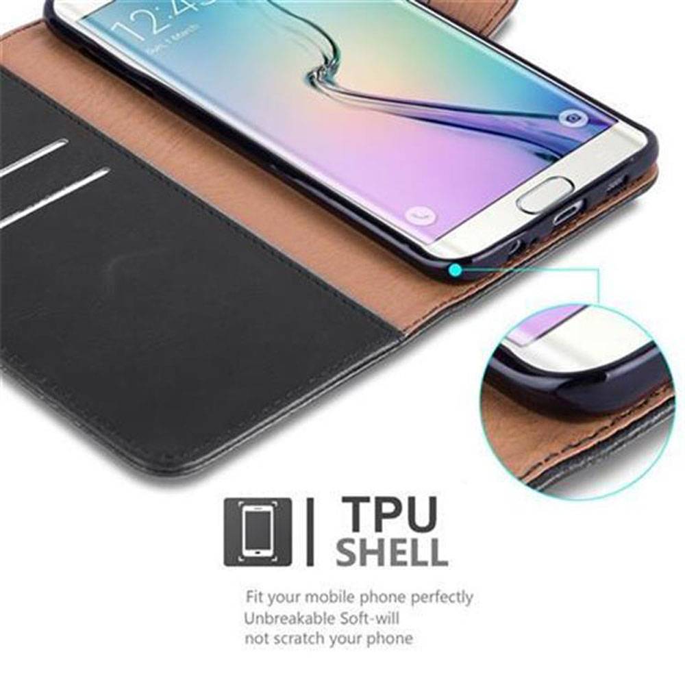 Cadorabo Hülle für Samsung Galaxy S6 EDGE Schutzhülle in Schwarz Handyhülle Book Tasche Case Etui Luxury