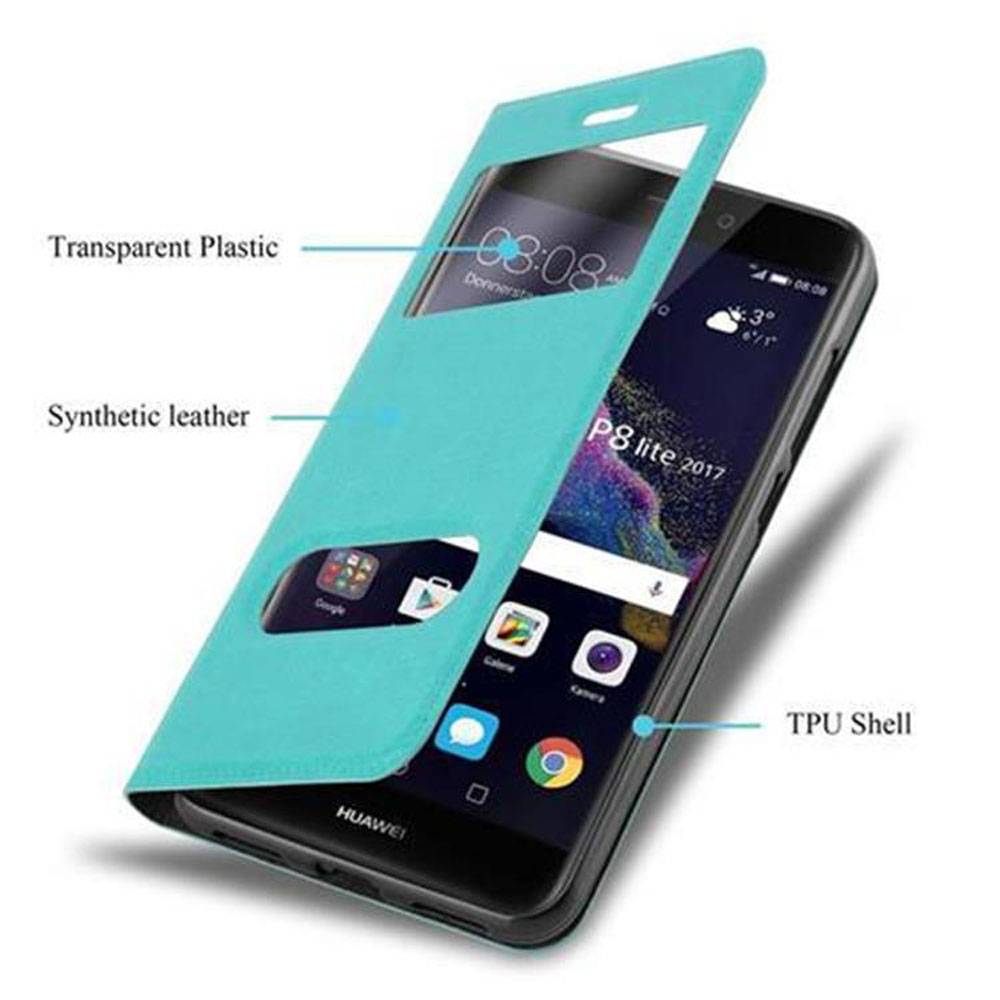 Cadorabo Schutzhülle für Huawei P8 LITE 2017 / P9 LITE 2017 Hülle in Türkis Handyhülle Book Case Cover Etui