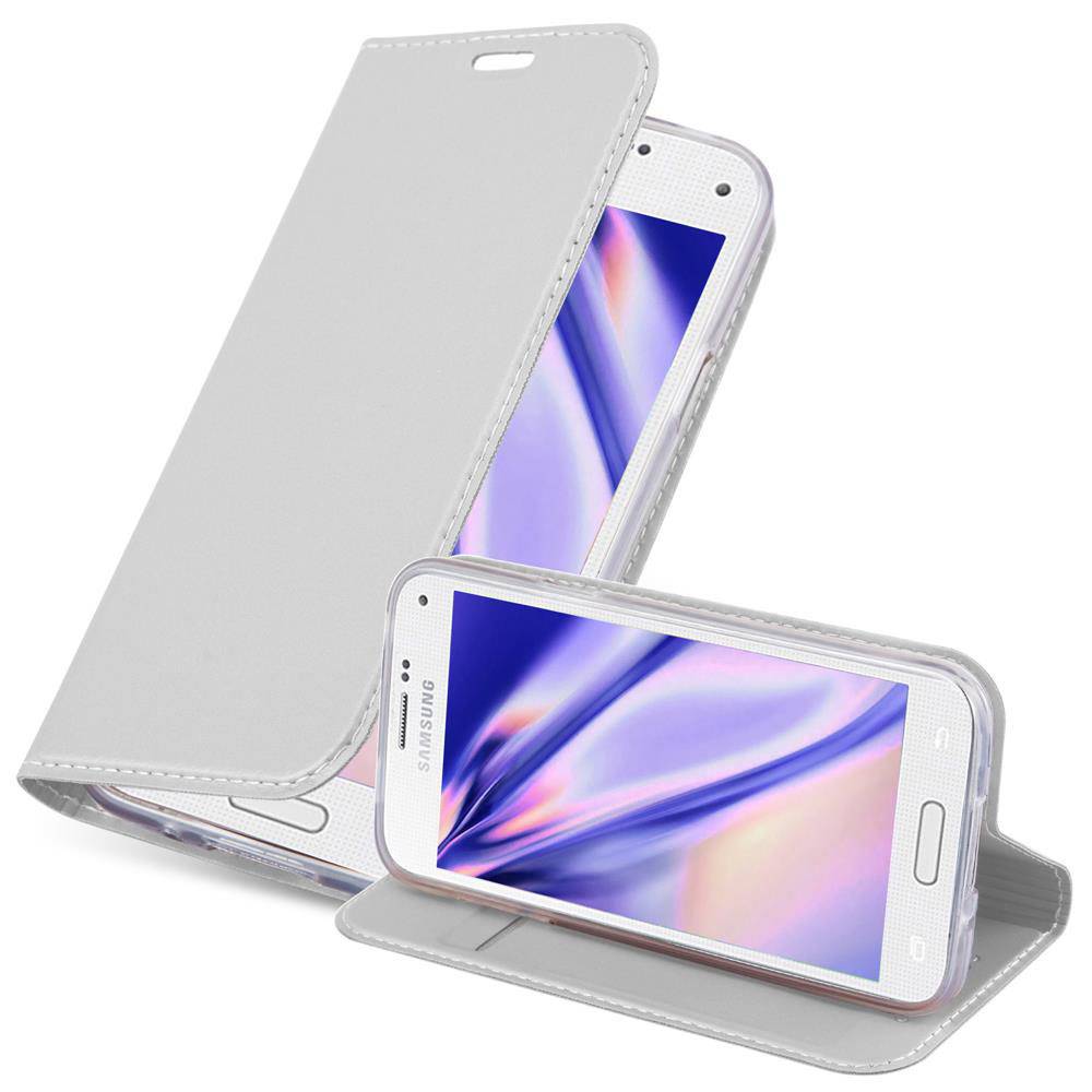 Cadorabo Handyhülle für Samsung Galaxy S5 MINI / S5 MINI DUOS Schutz Hülle in Silber Cover Etui Book Case Booklet