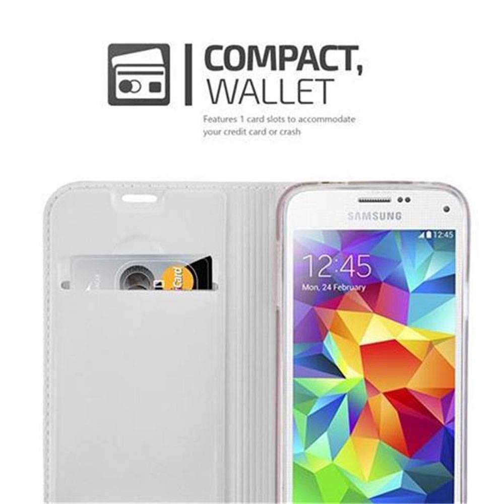 Cadorabo Handyhülle für Samsung Galaxy S5 MINI / S5 MINI DUOS Schutz Hülle in Silber Cover Etui Book Case Booklet