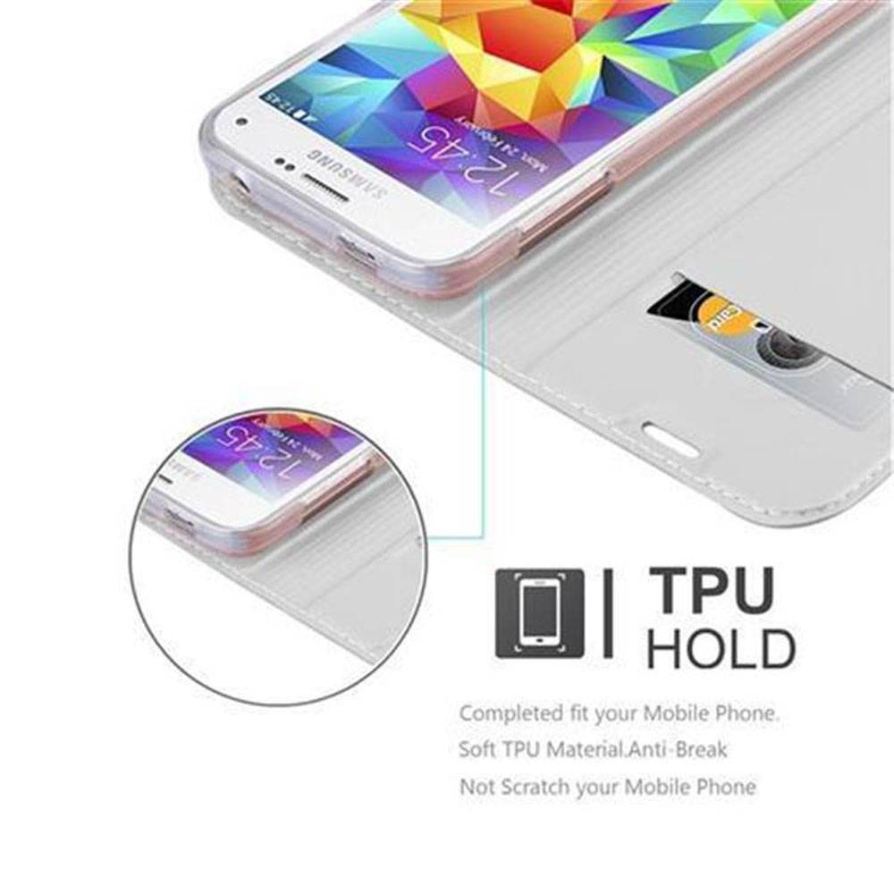 Cadorabo Handyhülle für Samsung Galaxy S5 MINI / S5 MINI DUOS Schutz Hülle in Silber Cover Etui Book Case Booklet