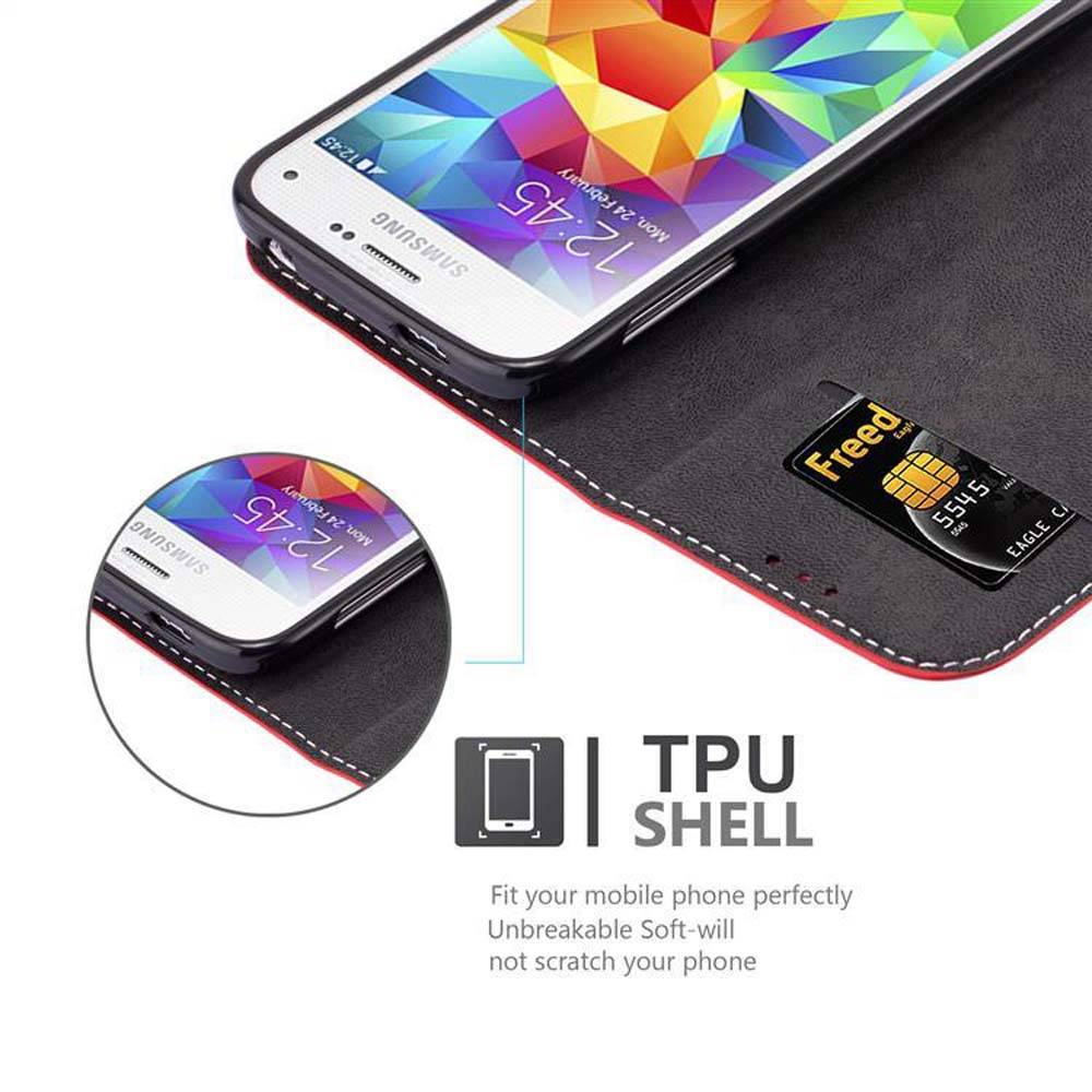 Cadorabo Hülle für Samsung Galaxy S5 MINI / S5 MINI DUOS Schutzhülle in Rot SHandyhülle Book Case Etui Kunstleder