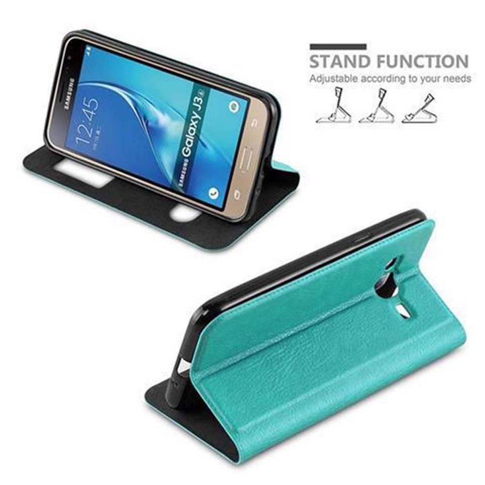 Cadorabo Schutzhülle für Samsung Galaxy J3 2016 Hülle in Türkis Handyhülle Book Case Cover Etui