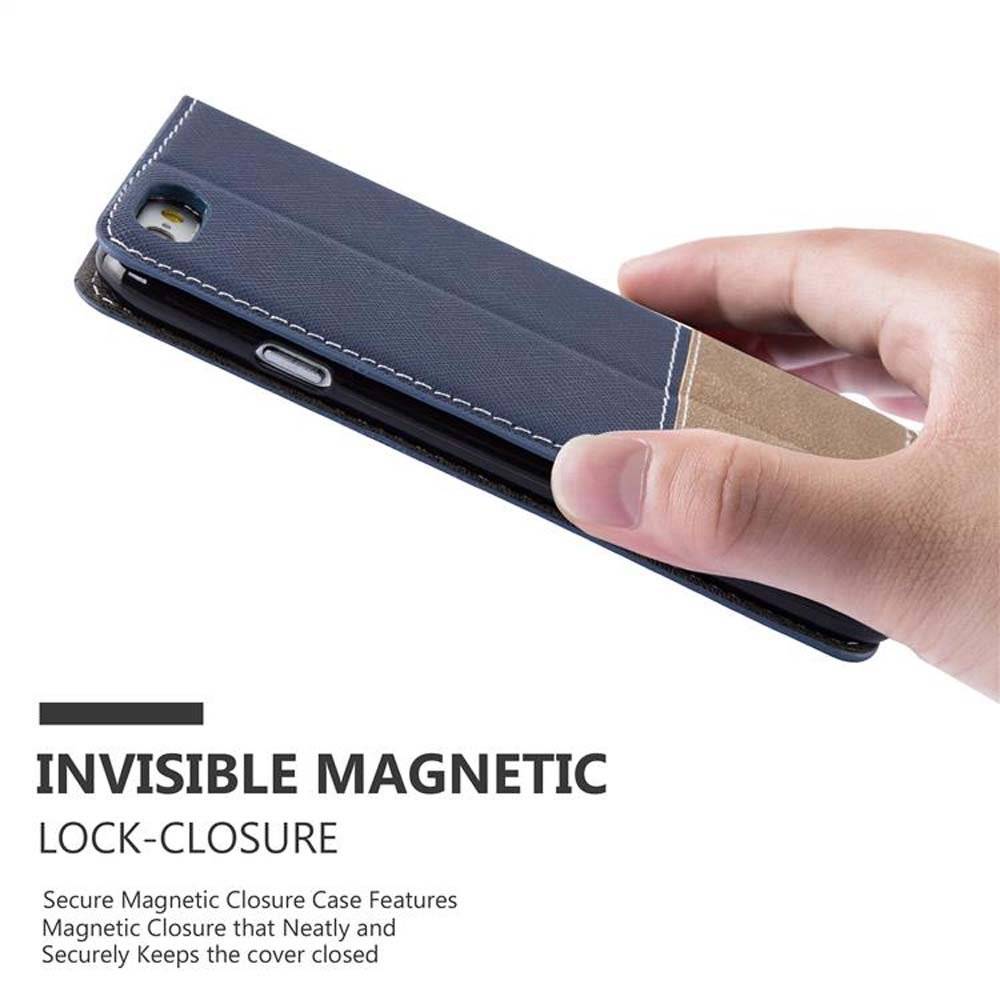 Cadorabo Handy Hülle für iPhone 6 PLUS / iPhone 6S PLUS Hülle in DUNKEL BLAU BRAUN , Schutzhülle Tasche case cover mit Kartenfach, Standfunktion,