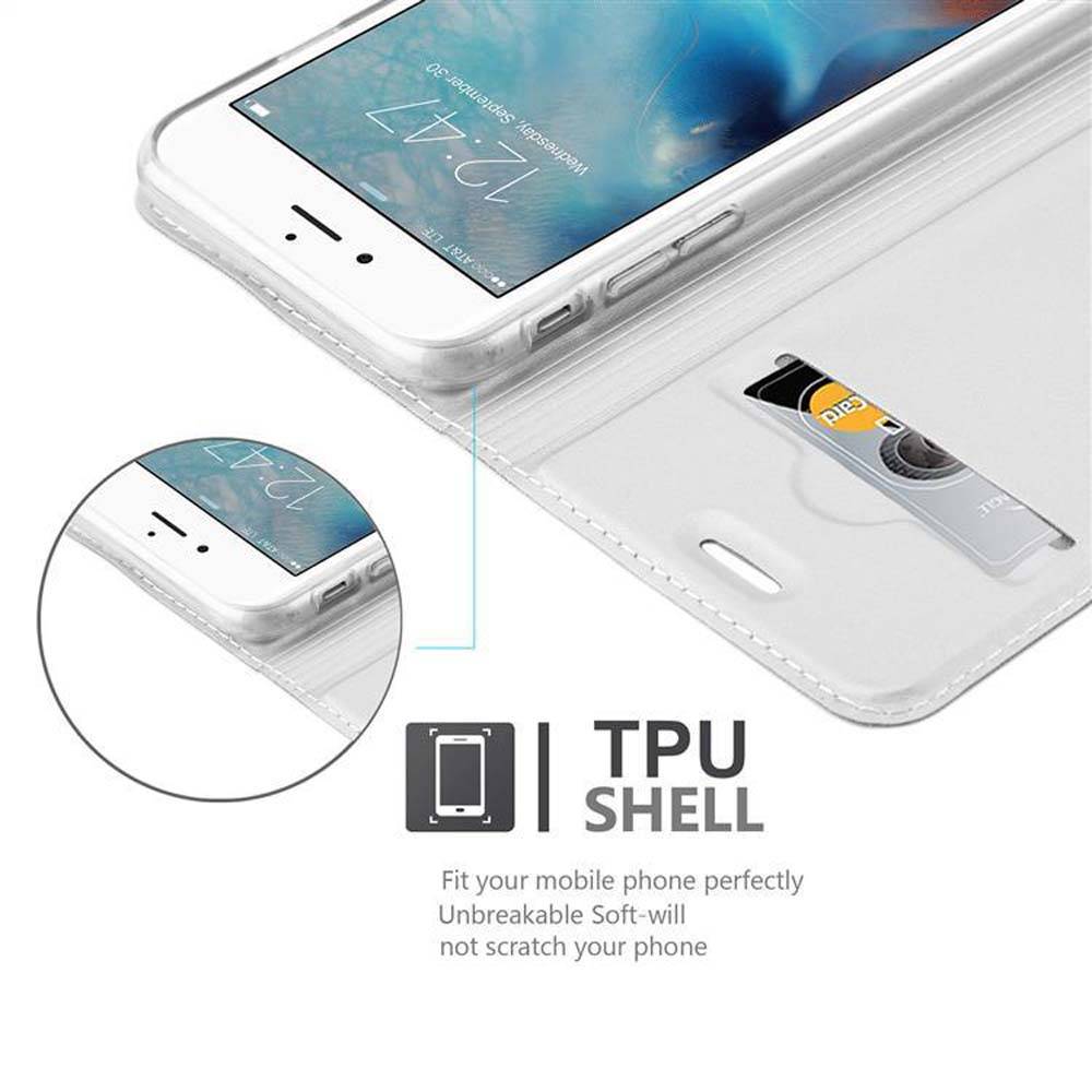 Cadorabo Handyhülle für Apple iPhone 6 PLUS / 6S PLUS Schutz Hülle in Silber Cover Etui Book Case Booklet