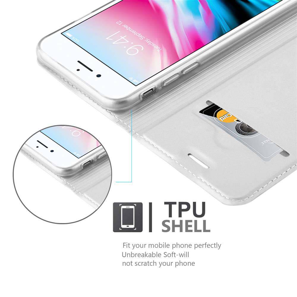 Cadorabo Handyhülle für Apple iPhone 7 / 7S / 8 / SE 2020 Schutz Hülle in Silber Cover Etui Book Case Booklet
