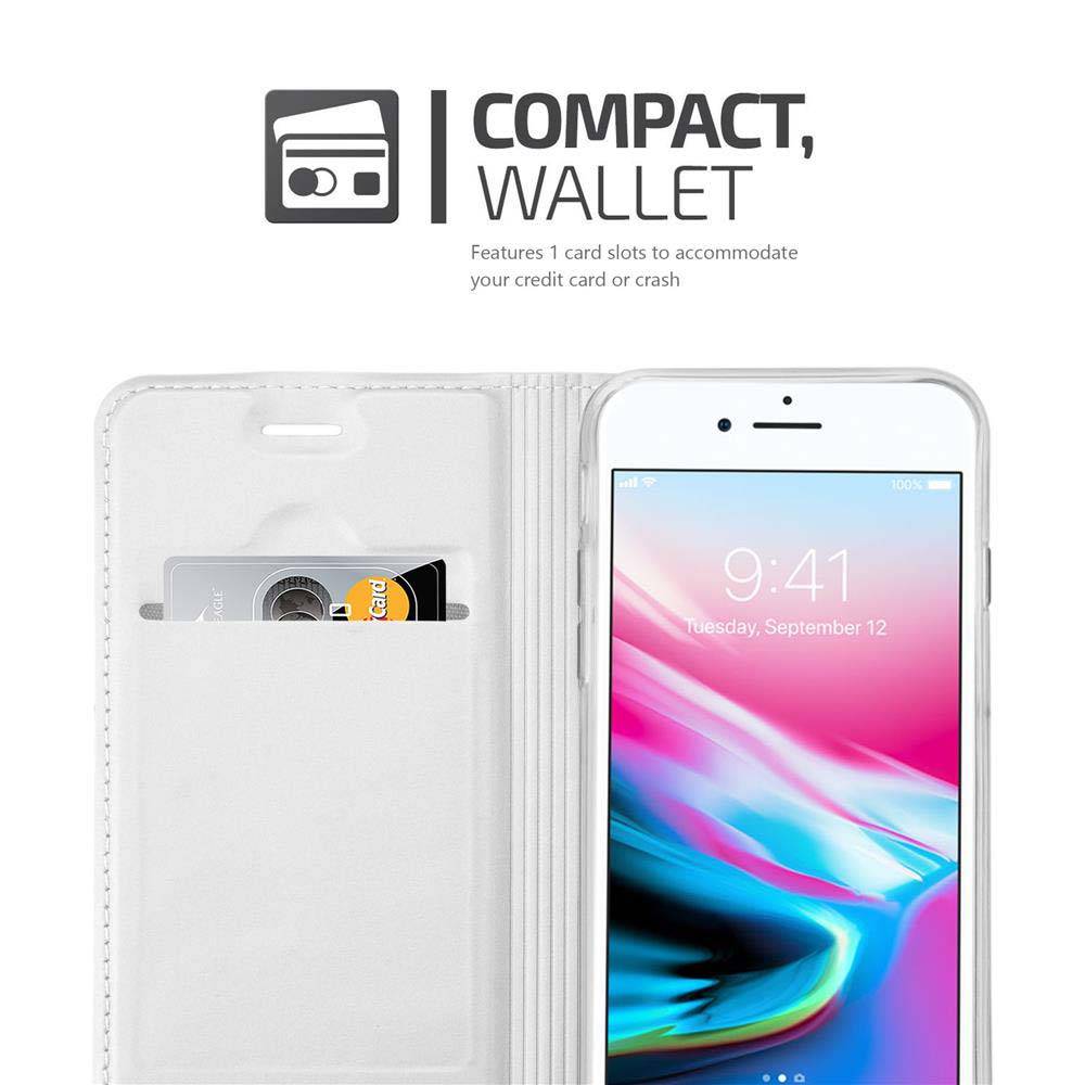 Cadorabo Handyhülle für Apple iPhone 7 / 7S / 8 / SE 2020 Schutz Hülle in Silber Cover Etui Book Case Booklet