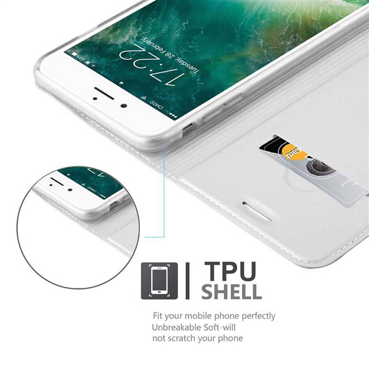 Cadorabo Handyhülle für Apple iPhone 7 PLUS / 7S PLUS / 8 PLUS Schutz Hülle in Silber Cover Etui Book Case Booklet