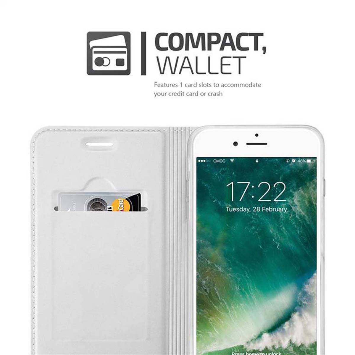 Cadorabo Handyhülle für Apple iPhone 7 PLUS / 7S PLUS / 8 PLUS Schutz Hülle in Silber Cover Etui Book Case Booklet