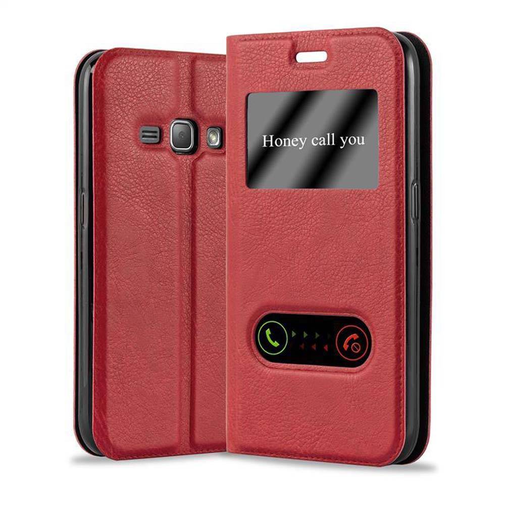 Cadorabo Schutzhülle für Samsung Galaxy J1 2015 Hülle in Rot Handyhülle Book Case Cover Etui