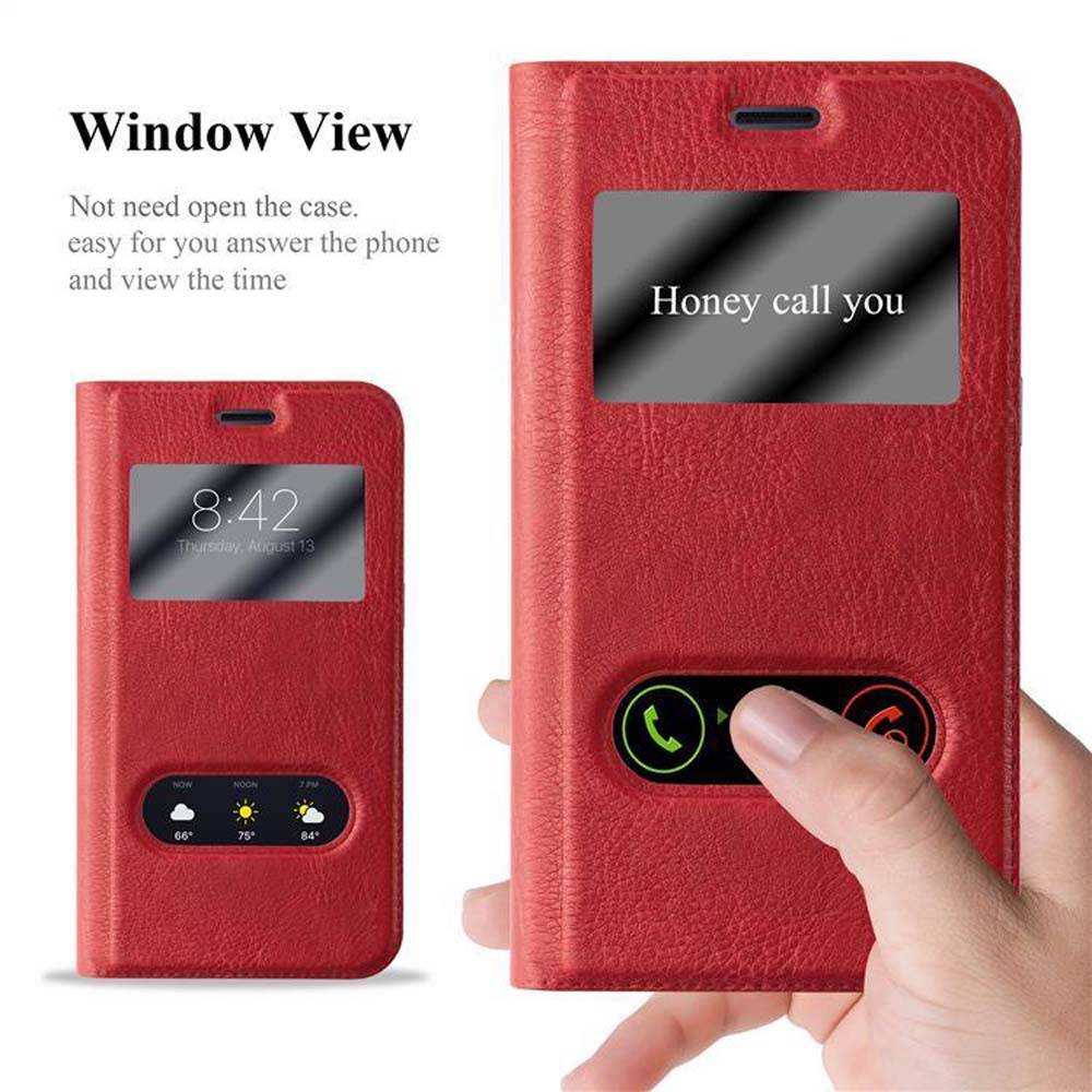 Cadorabo Schutzhülle für Samsung Galaxy J1 2015 Hülle in Rot Handyhülle Book Case Cover Etui
