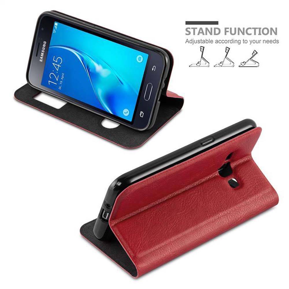 Cadorabo Schutzhülle für Samsung Galaxy J1 2015 Hülle in Rot Handyhülle Book Case Cover Etui