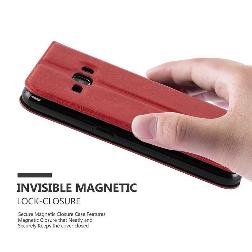 Cadorabo Schutzhülle für Samsung Galaxy J1 2015 Hülle in Rot Handyhülle Book Case Cover Etui