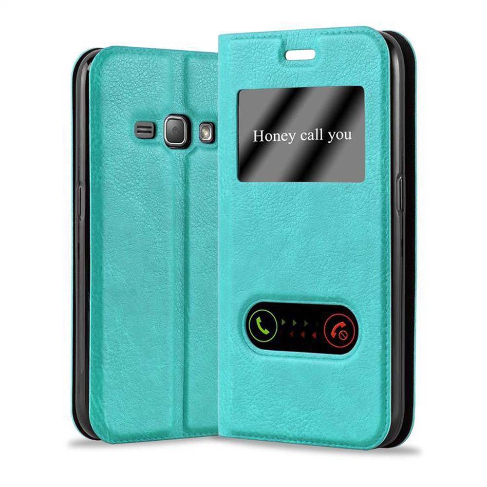 Cadorabo Schutzhülle für Samsung Galaxy J1 2015 Hülle in Türkis Handyhülle Book Case Cover Etui