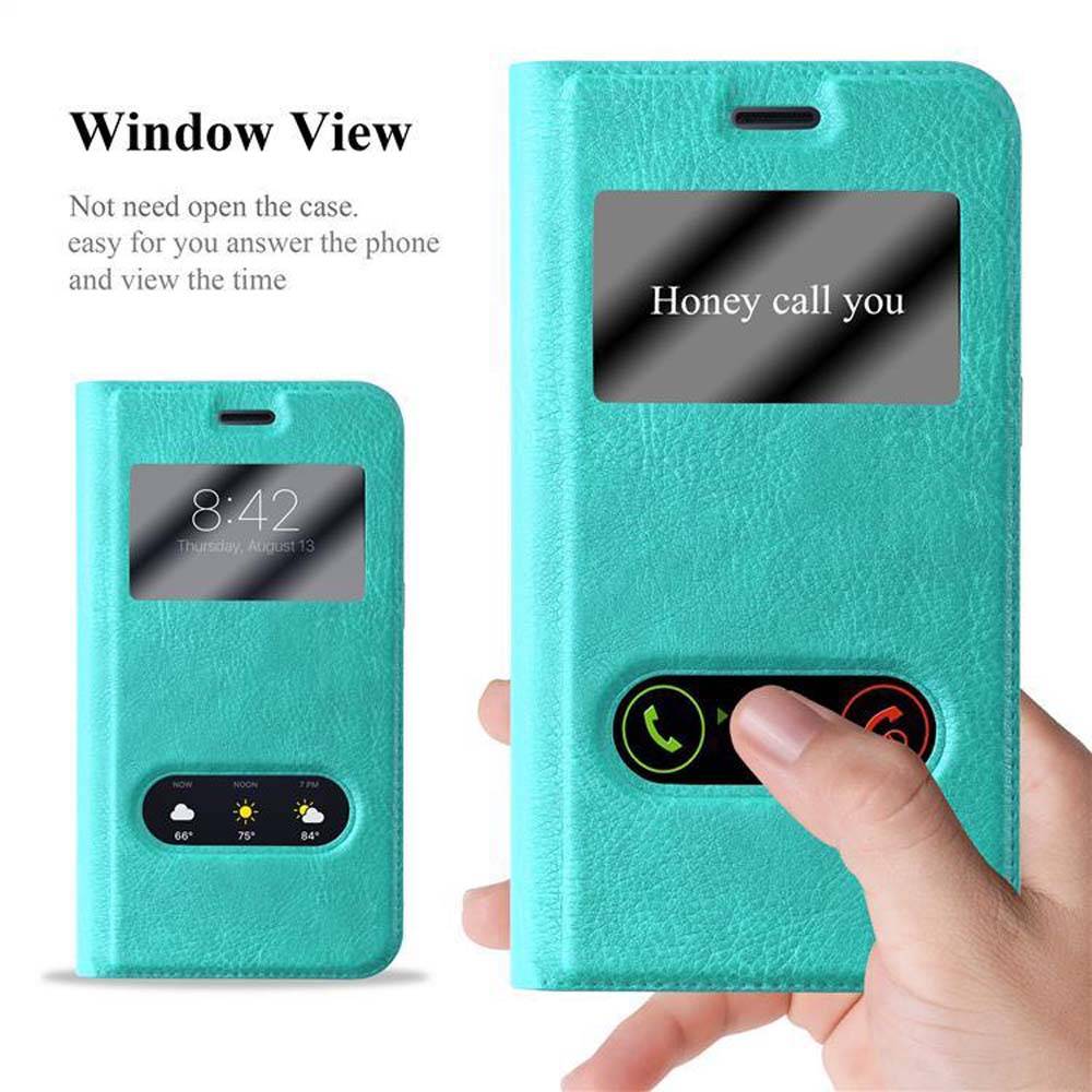 Cadorabo Schutzhülle für Samsung Galaxy J1 2015 Hülle in Türkis Handyhülle Book Case Cover Etui