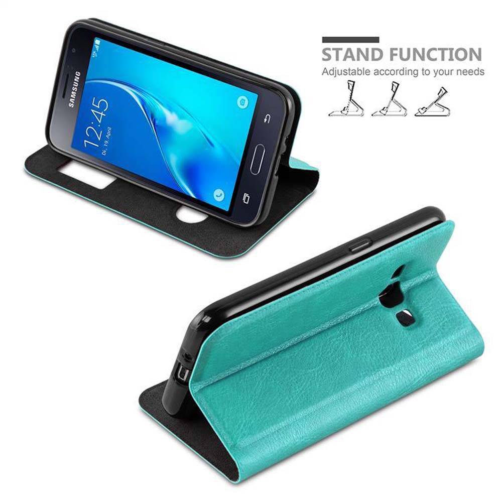 Cadorabo Schutzhülle für Samsung Galaxy J1 2015 Hülle in Türkis Handyhülle Book Case Cover Etui