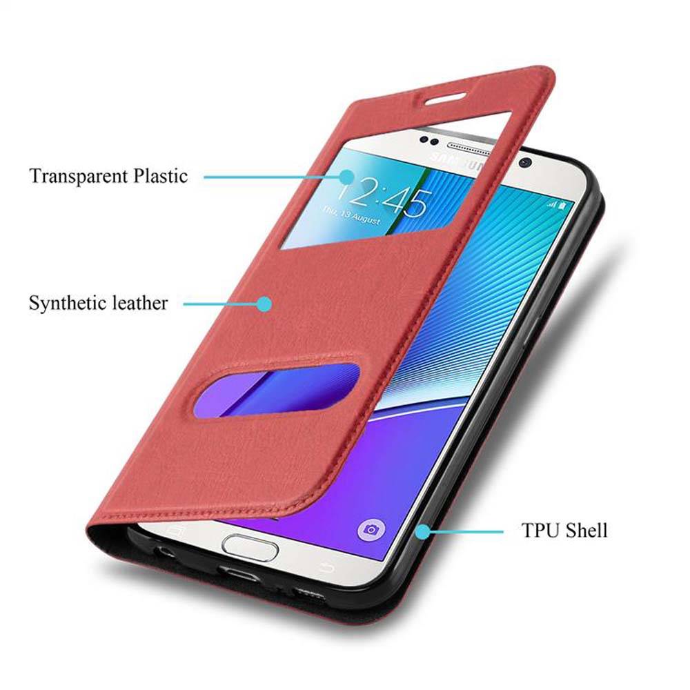 Cadorabo Schutzhülle für Samsung Galaxy NOTE 5 Hülle in Rot Handyhülle Book Case Cover Etui