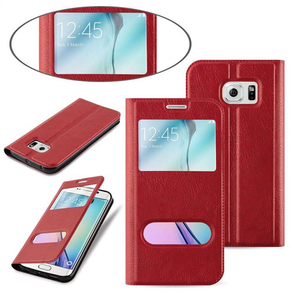 Cadorabo Schutzhülle für Samsung Galaxy S6 EDGE PLUS Hülle in Rot Handyhülle Book Case Cover Etui