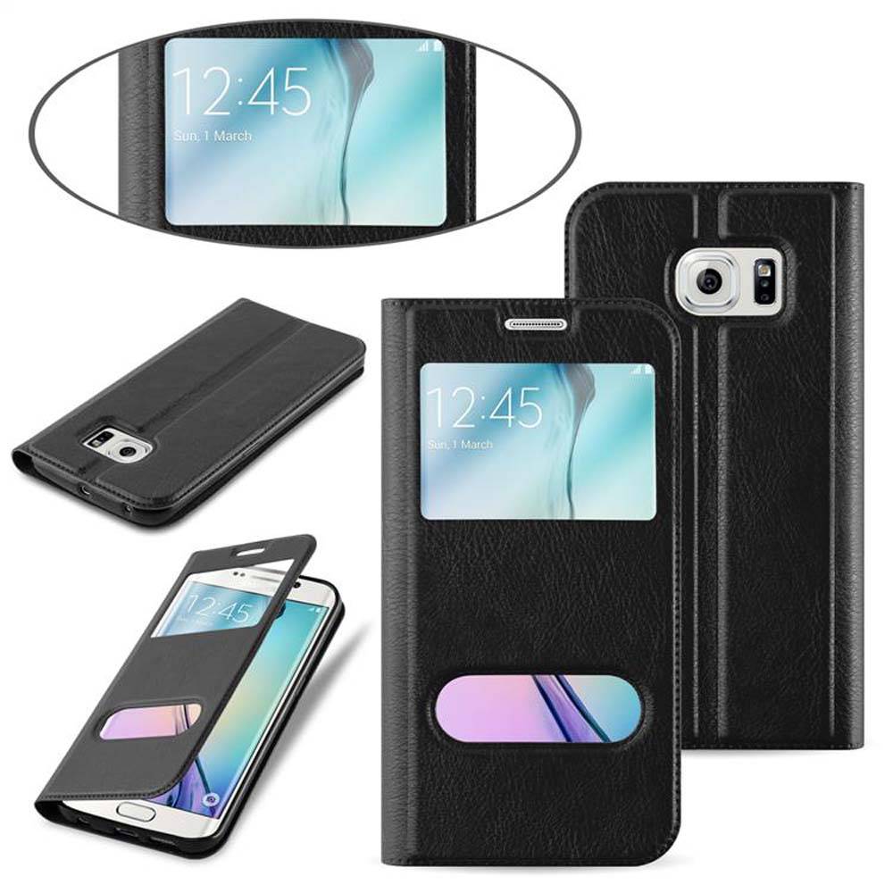 Cadorabo Schutzhülle für Samsung Galaxy S6 EDGE PLUS Hülle in Schwarz Handyhülle Book Case Cover Etui