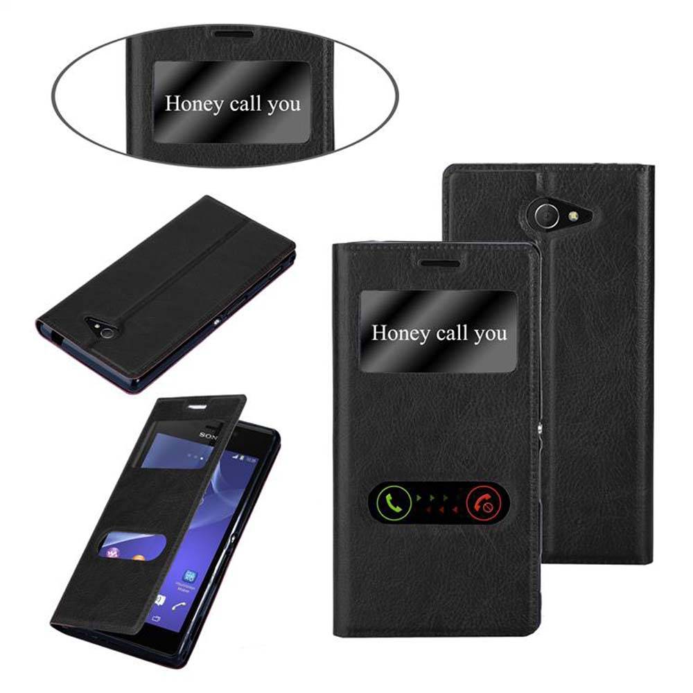 Cadorabo Schutzhülle für Sony Xperia M2 / M2 AQUA Hülle in Schwarz Handyhülle Book Case Cover Etui
