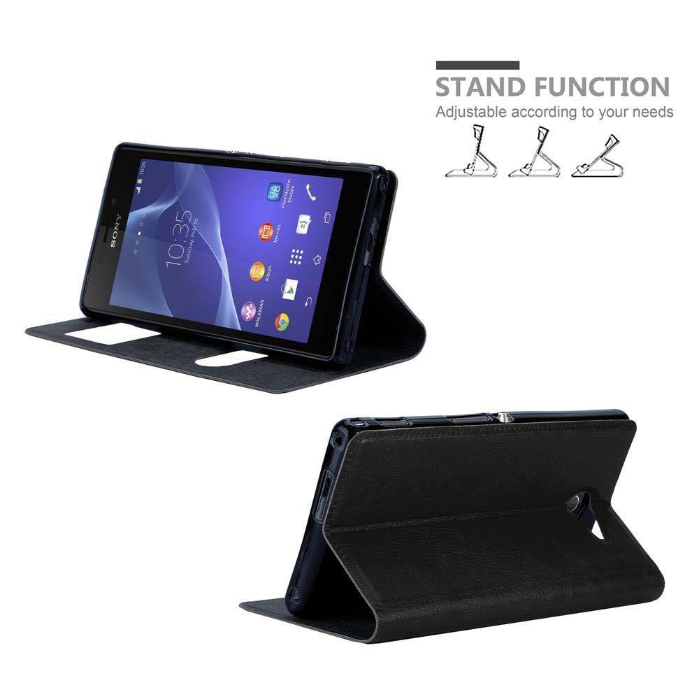 Cadorabo Schutzhülle für Sony Xperia M2 / M2 AQUA Hülle in Schwarz Handyhülle Book Case Cover Etui